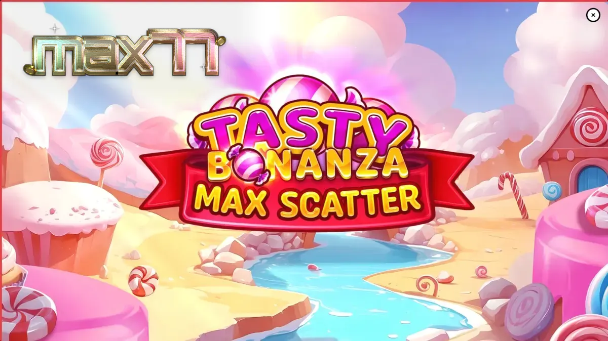 Tampilan visual slot Tasty Bonanza Max Scatter dengan tema permen yang cerah